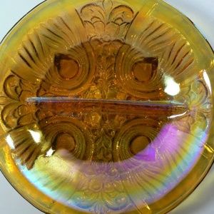 Carnival glass Indiana Killarney Pattern Divided relish nut candy dish plate